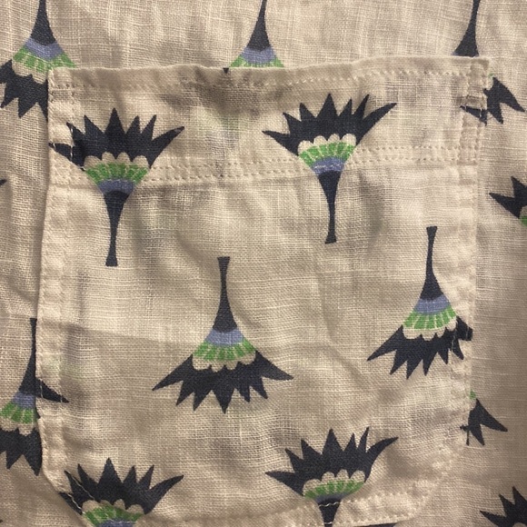 HIHO Tortola BVI linen button front shirt blue Palm tan design size M - Picture 2 of 4